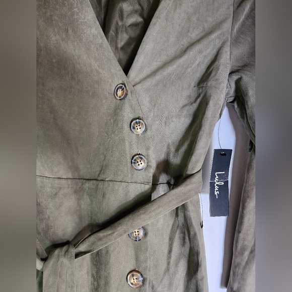 Lulu's Pull Me Close Olive Green Suede Button Up Midi Dress Size Small - Picture 8 of 13